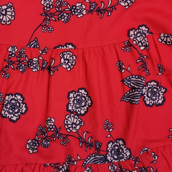 Eliza J Red Floral Print Mini Dress Size 14 Mock Neck Open Back Bow Feminine - Picture 10 of 15